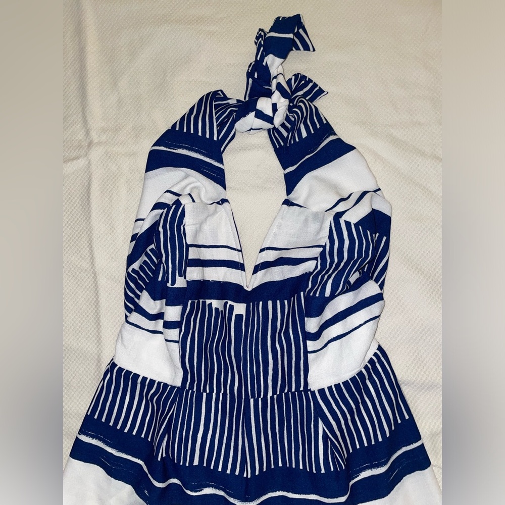 NWT Lulus Delphi Romper Playsuit Blue White Striped Tie Front Strapless Size L - Picture 7 of 9